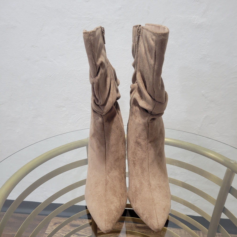 Ruched Faux Suede Heeled Zipper Boots
